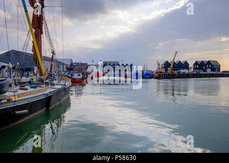 Die Colchester registriert Thames Sailing Barge Greta in Whitstable Hafen. Stockfoto