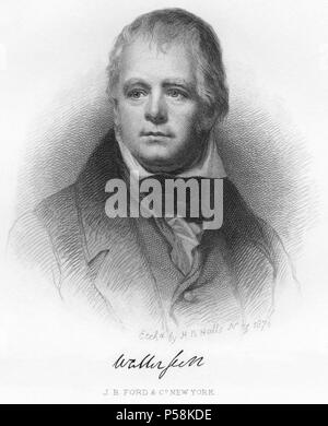 Sir Walter Scott (1771-1832), schottischer Historische Romancier, Dramatiker und Dichter, Kopf und Schultern Portrait, Radierung von H.B. Hall, 1876 Stockfoto
