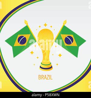 Brasilien Fußball-Meister 2018 - Flagge und Goldene Trophäe/Cup Stock Vektor