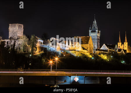 Skyline von Bad Wimpfen, Deutschland, bei Nacht Stockfoto