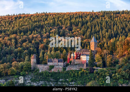 Schloss Zwingenberg in den Wald Stockfoto