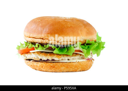 Appetitlich chickenburger auf weißem Hintergrund isolieren ohne Schatten. Stockfoto