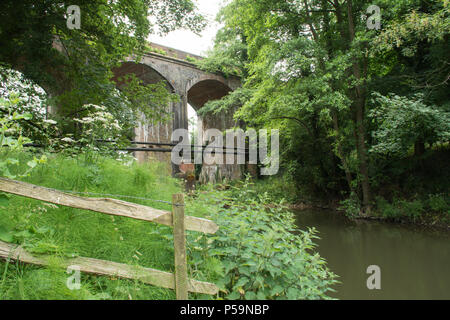 Pixham Eisenbahnviadukt über den Fluss Mole in der Nähe von Box Hill, Surrey, Großbritannien Stockfoto