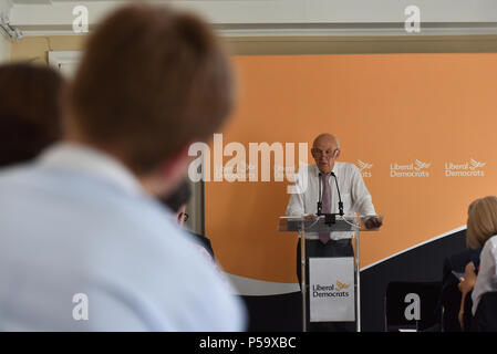 RIBA, London, UK. 26. Juni 2018. Vince Cable MP Führer der Liberaldemokraten, die eine Grundsatzrede auf RIBA umreißt seinen Ansatz zur Lösung der Immobilienkrise. Quelle: Matthew Chattle/Alamy leben Nachrichten Stockfoto