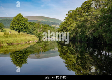 Whitewell, Clitheroe, Lancashire, UK. 26 Juni, 2018. Ein ruhiger Fluss Hodder bei Whitewell, Clitheroe, Lancashire, an einem Tag, in dem Temperaturen erwartet werden zu 27 plus erreichen. Quelle: John Eveson/Alamy leben Nachrichten Stockfoto