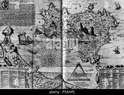 N/A. Italiano: Carta dell'Isola d'Ischia disegnata da Mario Cartaro (1586) - (Dalla prima Edizione del De'rimedi naturali). 1586. Mario Cartaro 33 2 - Carta dell'Isola d'Ischia Stockfoto