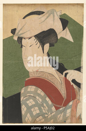 Busteportret van Nakamura Noshio II. Nederlands: De Akteure Nakamura Noshio II in vrouwenroll, als Tokujo, echtgenote van Gotobei, in geruite Kimono, een grote Kist aan een Juk über de schouder dragend. Label: Utagawa Kunimasa (1773-1810), 1795; kleurenhoutsnede lijnblok in zwart met kleurblokken Sammlung: PRENTEN; Japan (COLLECTIE). 1795. N/A 252 Busteportret van Nakamura Noshio II - Rijksmuseum RP-P -1956-782 Stockfoto