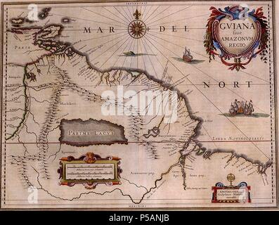 MAPA DEL AMAZONAS - 1635-1672. Autor: Willem Blaeu (1571-1638). Lage: das Museo DE AMERICA - COLECCION, MADRID, SPANIEN. Stockfoto