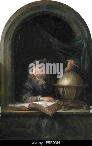 Ein Astronom mit einem Globus. Englisch: Astronomen in einem Fenster Öl auf Leinwand 33 x 27 cm signiert b.: GDOV 1657. 1657. N/A 143 Astronomen in einem Fenster, von Gerard Dou Stockfoto