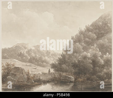 Berglandschaft, 1797 - 1870. N/A99 Andreas Schelfhout - Berglandschap met beekje, Herder en gestorben sind Stockfoto