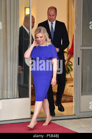 Der Herzog von Cambridge trifft sich mit dem israelischen Ministerpräsidenten Benjamin Netanjahu und seine Frau Sara Ben-Artzi an seinem Amtssitz in Jerusalem, Israel, als Teil seiner Reise in den Nahen Osten. Stockfoto