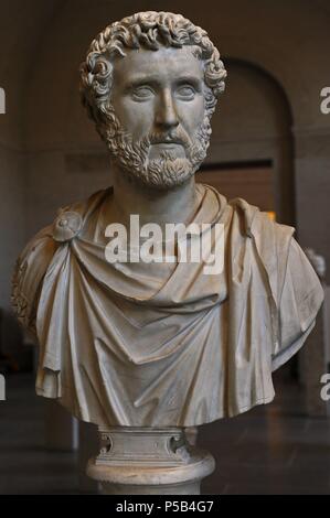 Antoninus Pius (86 AD Ð 161 AD), auch als Antoninus bekannt, war Römischer Kaiser von 138 bis 161. Er war ein Mitglied der Dynastie und der Nerva-Antonine Aurelii. Büste. Glyptothek. München. Deutschland. Stockfoto