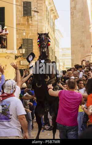 Convocatoria de los Caballeros, Fiestas de Sant Joan. Ciutadella. Menorca, Islas Baleares, españa. Stockfoto