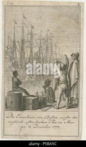 N/A. Englisch: Boston Tea Party von Dezember 1773. Von: sechs Szenen eines Zwölf-Szene picturing set Ereignisse der amerikanischen Revolution. Creator 1: Daniel Nickolaus Chodowiecki. Creator 1 Termine: 1726-1801. Creator 1 Rolle: Stecher. Quelle Creator: Sprengel, M.C. (Matthias Christ), 1746-1803. Quelle Titel: Allgemeines historisches Taschenbuch oder Abriss der merkwürdigsten neuen Welt-Begebenheiten enthaltend für 1784 sterben der Revolution von NordAmerica. Quelle Erscheinungsort: Berlin. Quelle Herausgeber: bey Haude und Spener. Quelle Datum: [1784]. 1784. Daniel Nickolaus Chodowiecki 2 Stockfoto