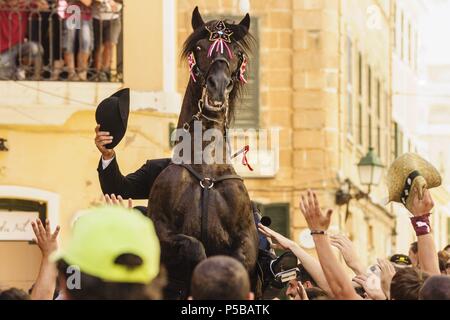 Convocatoria de los Caballeros, Fiestas de Sant Joan. Ciutadella. Menorca, Islas Baleares, españa. Stockfoto