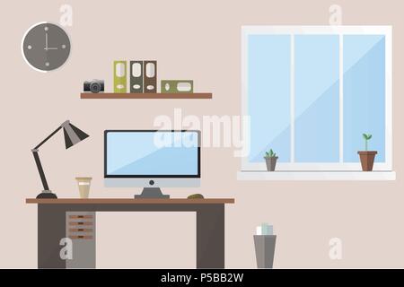 Flache design Vector Illustration Arbeitsbereich in braunen Tönen Stock Vektor