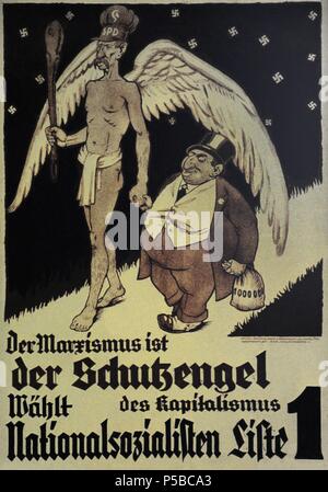 Deutschland. Der NSDAP-Plakat für den Reichstag die Wahl. November, 1932. Der Marxismus ist die Schutzengel des Kapitalismus. Abstimmung der nationalen sozialistischen. Stockfoto