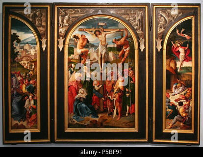 Triptychon mit der Kreuzigung circa 1520. N/A380 Cornelis Engebrechtsz - Triptychon mit der Kreuzigung Stockfoto