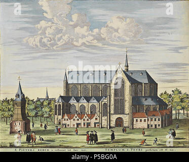 Latina: Theatrum Urbium ichnographicum omnium et oppidorum praecipuorum Belgicarum XVII Provinciarum peraccurate delineatarum. Nederlands: Perfekte aftekeningen der steden van de XVII Nederlandsche Provincien im Platte gronden Français: Le Theater des Plans de toutes les Villes qui sind situéez dans les XVII Provinzen du Pays Bas parfaictement déseignéez. Nederlands: Pieterskerk van Leiden uit het Stedenboek van Frederick de Wit. . Ca. 1698. Frederik de Wit (1630 - 1706) Alternative Namen Frederic, Frederik, Frederico, Fredericus; De Witt, De Widt. Beschreibung niederländischer Kartograph und Stockfoto