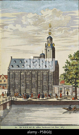 Latina: Theatrum Urbium ichnographicum omnium et oppidorum praecipuorum Belgicarum XVII Provinciarum peraccurate delineatarum. Nederlands: Perfekte aftekeningen der steden van de XVII Nederlandsche Provincien im Platte gronden Français: Le Theater des Plans de toutes les Villes qui sind situéez dans les XVII Provinzen du Pays Bas parfaictement déseignéez. Nederlands: Academiegebouw van Leiden uit het Stedenboek van Frederick de Wit. . Ca. 1698. Frederik de Wit (1630 - 1706) Alternative Namen Frederic, Frederik, Frederico, Fredericus; De Witt, De Widt. Beschreibung niederländischer Kartograph Stockfoto
