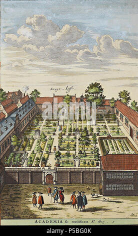 Latina: Theatrum Urbium ichnographicum omnium et oppidorum praecipuorum Belgicarum XVII Provinciarum peraccurate delineatarum. Nederlands: Perfekte aftekeningen der steden van de XVII Nederlandsche Provincien im Platte gronden Français: Le Theater des Plans de toutes les Villes qui sind situéez dans les XVII Provinzen du Pays Bas parfaictement déseignéez. Nederlands: Kruythoff (Hortus) van Leiden uit het Stedenboek van Frederick de Wit. . Ca. 1698. Frederik de Wit (1630 - 1706) Alternative Namen Frederic, Frederik, Frederico, Fredericus; De Witt, De Widt. Beschreibung Niederländische cartograp Stockfoto