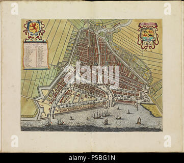 Latina: Theatrum Urbium ichnographicum omnium et oppidorum praecipuorum Belgicarum XVII Provinciarum peraccurate delineatarum. Nederlands: Perfekte aftekeningen der steden van de XVII Nederlandsche Provincien im Platte gronden Français: Le Theater des Plans de toutes les Villes qui sind situéez dans les XVII Provinzen du Pays Bas parfaictement déseignéez. Nederlands: Plaat "pl 020' (Rotterdam) uit het Stedenboek van Frederick de Wit. Englisch: Platte "pl 020' (Rotterdam) vom Stedenboek (citybook) von Frederick de Wit. . Ca. 1698. N/A 145 Atlas de Wit 1698-pl 020 - Rotterdam - KB PPN 145205088 Stockfoto
