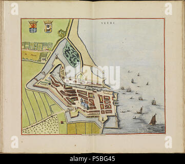 Latina: Theatrum Urbium ichnographicum omnium et oppidorum praecipuorum Belgicarum XVII Provinciarum peraccurate delineatarum. Nederlands: Perfekte aftekeningen der steden van de XVII Nederlandsche Provincien im Platte gronden Français: Le Theater des Plans de toutes les Villes qui sind situéez dans les XVII Provinzen du Pays Bas parfaictement déseignéez. Nederlands: Plaat "PL041" (Veere) uit het Stedenboek van Frederick de Wit. Englisch: Platte "PL041" (Veere) vom Stedenboek (citybook) von Frederick de Wit. . Ca. 1698. N/A 145 Atlas de Wit 1698-pl 041 - Veere-KB PPN 145205088 Stockfoto
