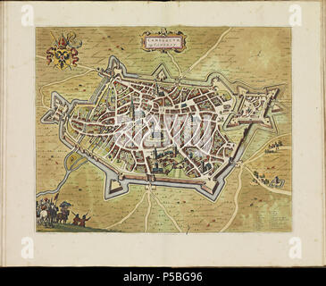 Latina: Theatrum Urbium ichnographicum omnium et oppidorum praecipuorum Belgicarum XVII Provinciarum peraccurate delineatarum. Nederlands: Perfekte aftekeningen der steden van de XVII Nederlandsche Provincien im Platte gronden Français: Le Theater des Plans de toutes les Villes qui sind situéez dans les XVII Provinzen du Pays Bas parfaictement déseignéez. Nederlands: Plaat "PL084" (Kamerijk (Cambrai)) uit het Stedenboek van Frederick de Wit. Englisch: Platte "PL084" (Kamerijk (Cambrai)) aus dem Stedenboek (citybook) von Frederick de Wit. . Ca. 1698. N/A 145 Atlas de Wit 1698-pl084 - Kamerijk (Ca Stockfoto