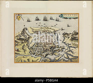 Latina: Theatrum Urbium ichnographicum omnium et oppidorum praecipuorum Belgicarum XVII Provinciarum peraccurate delineatarum. Nederlands: Perfekte aftekeningen der steden van de XVII Nederlandsche Provincien im Platte gronden Français: Le Theater des Plans de toutes les Villes qui sind situéez dans les XVII Provinzen du Pays Bas parfaictement déseignéez. Nederlands: Plaat "PL093" (Oostende) uit het Stedenboek van Frederick de Wit. Englisch: Platte "PL093" (Oostende) vom Stedenboek (citybook) von Frederick de Wit. . Ca. 1698. N/A 145 Atlas de Wit 1698-pl093 - Oostende - KB PPN 145205088 Stockfoto