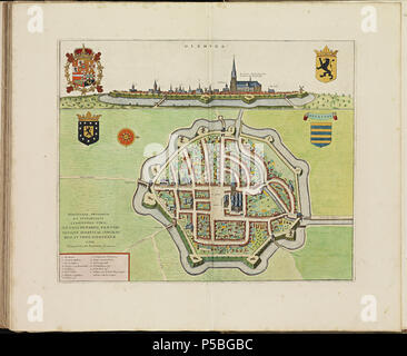 Latina: Theatrum Urbium ichnographicum omnium et oppidorum praecipuorum Belgicarum XVII Provinciarum peraccurate delineatarum. Nederlands: Perfekte aftekeningen der steden van de XVII Nederlandsche Provincien im Platte gronden Français: Le Theater des Plans de toutes les Villes qui sind situéez dans les XVII Provinzen du Pays Bas parfaictement déseignéez. Nederlands: Plaat "pl 108' (Diksmuide) uit het Stedenboek van Frederick de Wit. Englisch: Platte "pl 108' (Diksmuide) vom Stedenboek (citybook) von Frederick de Wit. . Ca. 1698. N/A 145 Atlas de Wit 1698-pl 108 - Diksmuide-KB PPN 145205088 Stockfoto