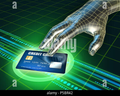 Hacker's Hand, die versuchen, eine Kreditkarte zu stehlen. Digitale Illustration. Stockfoto