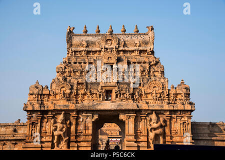 Eingangstor oder Gopuram. Brihadishvara Tempel, Thanjavur, Tamil Nadu, Indien Stockfoto