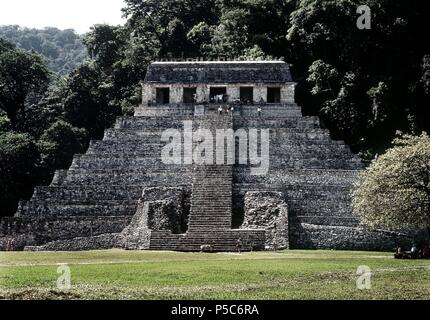 TEMPLO DE LAS INSCRIPCIONES - VISTA DEL CONJUNTO - ARTE MAYA. Lage: Tempel der Inschriften, Palenque, CIUDAD DE MEXICO. Stockfoto