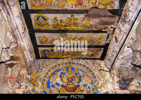 Gemälde an der Decke, Brihadishvara Tempel, ein UNESCO-Weltkulturerbe, Thanjavur, Tamil Nadu, Indien Stockfoto