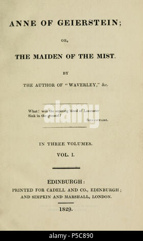 N/A. Englisch: Erste ed Titel pg. 1829. Scott/Cadell etc 105 Anne der G 1829 Stockfoto