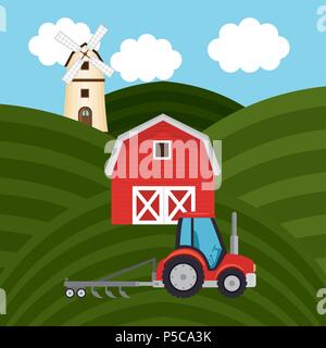 Traktor in der Farm Szene Stock Vektor