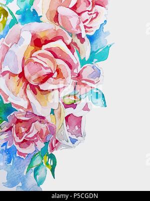 Hand Made aquarell Rosen Ecke Banner Design Stock Vektor