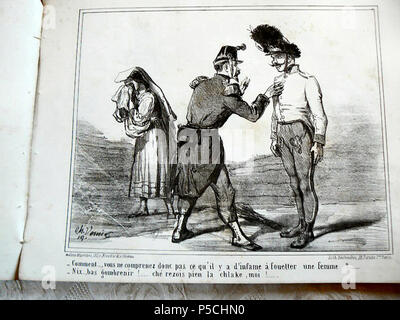 N/A. Français: Litographie par Charles Vernier de l'album Ces bons Autrichiens par Daumier et Vernier. Un militaire Français reproche à un militaire autrichien de battre sa femme. Celui-ci répond qu'il est, Lui, Battu à "la schlague". 1860. Charles Vernier (1831 - 1892) Beschreibung Der französische Karikaturist und Lithograph Datum der Geburt / Tod 1813 1887 Ort der Geburt / Todes Paris Versailles Authority control: Q 2960385 VIAF: 14981426 ISNI: 0000 0001 2121 7856 ULAN: 500124980 85042791 LCCN: n GND: 115615873 WorldCat 438 Des ausreden Gießen battre sa femme Stockfoto