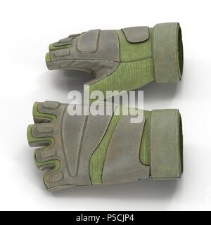 Taktische militärische Kurze finger Handschuhe, Detail der Teil der US-Soldat uniform. Auf weiß isoliert. Von der Seite. 3D-Darstellung Stockfoto