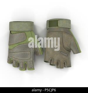 Taktische militärische Kurze finger Handschuhe, Detail der Teil der US-Soldat uniform. Auf weiß isoliert. Ansicht von oben. 3D-Darstellung Stockfoto