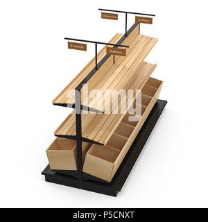 Bäckerei Lattenrost Regal Befestigung auf Weiß. 3D-Darstellung Stockfoto
