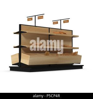 Bäckerei Lattenrost Regal Befestigung auf Weiß. 3D-Darstellung Stockfoto
