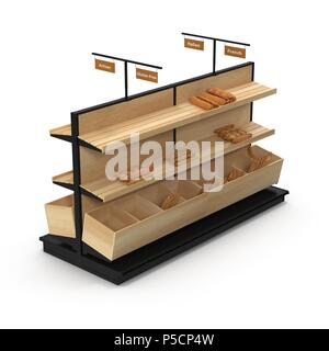 Bäckerei Lattenrost Regal Befestigung auf Weiß. 3D-Darstellung Stockfoto