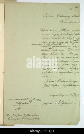 68 AGAD Zapiski sporządzone w Komisji Spraw Wewnętrznych Rządowej i Duchownych dotyczące patriotycznej postawy ks. Antoniego Kotowskiego 27. Stockfoto