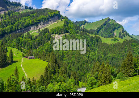 Berglandschaft in den Schweizer Alpen in der Nähe von Urnäsch und Schwägalp, Kanton Appenzell Ausserrhoden, Schweiz. Stockfoto