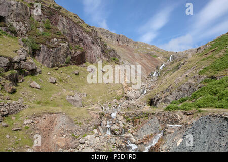 Coppermine Tal über Coniston im Lake District hat mehrere gut markierte Wanderwege durch einen alten industriellen Landschaft Stockfoto