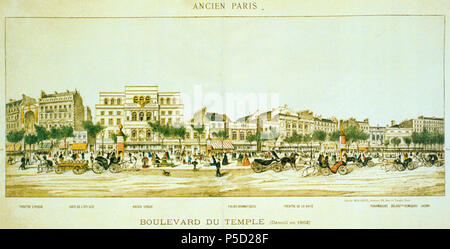 N/A. Deutsch: Das Boulevard Du Temple vor seinem Abriss 1862. 1862 (Original). Malerei nach: Adolphe Martial-Potémont (1828-1883) Alternative Namen Adolphe Theodore Jules Martial Potémont; Adolphe Potemont; Martial Beschreibung Französische Maler und Graveur Geburtsdatum / Tod 10. Februar 1828 vom 14. Oktober 1883 Ort der Geburt / Todes Paris Paris arbeiten Standort Paris Aufsicht: Q 2824872 VIAF: 19669472 ISNI: 0000 0001 0718 1025 ULAN: 500026628 85113391 LCCN: n Open Library: OL 1367842 ein WorldCat 226 Boulevard Du Temple 1862 Chauveau 1999 Stockfoto