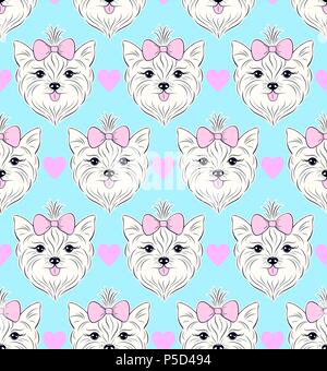 Nahtlose Muster mit Kopf von Hund auf weißem Hintergrund. Vector Illustration. Stock Vektor