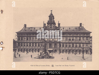 113 Antuérpia, Bélgica, Inicio tun Sec. XX, Hôtel de Ville et Fontaine Brabo, Arquivo de Villa Maria, Angra do Delgada, Azoren. Stockfoto