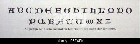 N/A. Englisch: Illustration von Haarlem Druckerei Joh. Enschedé Festschrift anlässlich ihres 150-jährigen Bestehens im Jahre 1893 aus dem 15. Jahrhundert Augustinus gotischen Buchstaben produziert. 1893 (Buch). Joh. Enschedé 516 Enschede des 15. Jahrhunderts Augustinus gotischen Buchstaben Stockfoto
